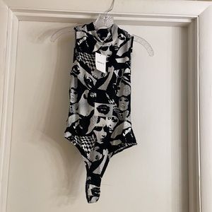 Black and White Face Printed Chained Bodysuit